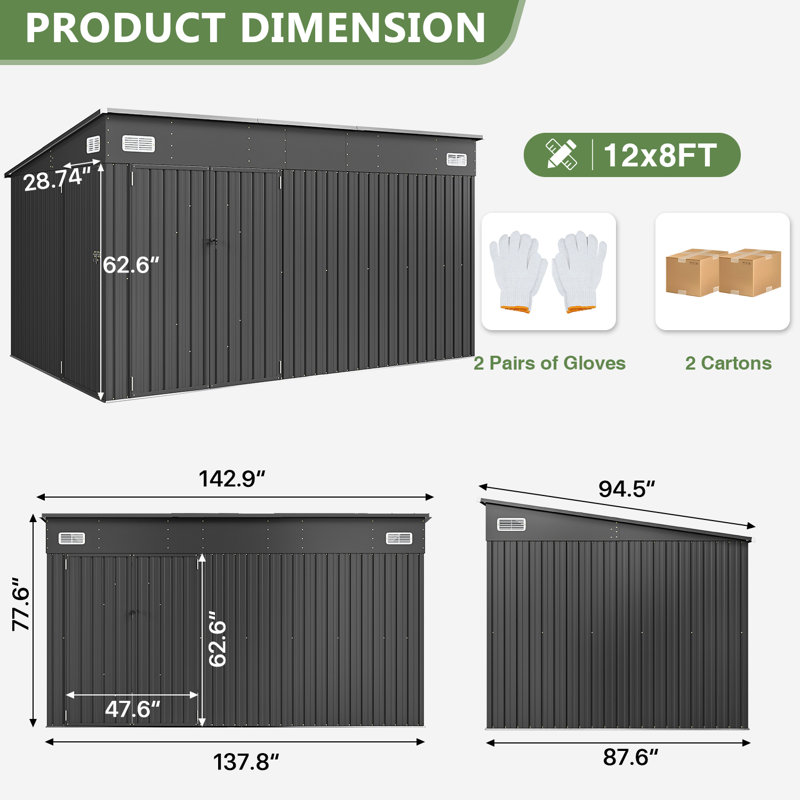 JolyDale Metal Lean-to Storage Shed With Three Doors & Reviews